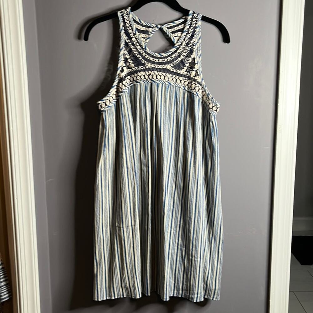 Ecote Blue White Striped Boho Style Dress Small